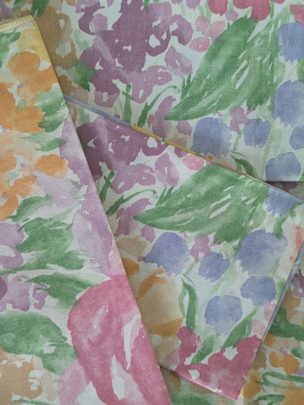 1980s Audrey Dallas Pastel Watercolor Floral Dinner Napkins - Set of 5